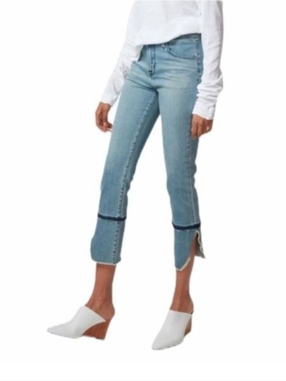 J. Brand Ruby High-Rise Crop Cigarette Patriot Cropped Split-Hem Jeans, 28